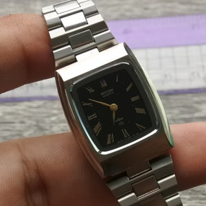 Vintage Ricoh Apex Square Tank Shape Quartz Watch Stainless Steel