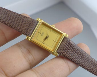 Vintage Seiko Gold Plated 7321 6260 Yellow Dial Lady Quartz Watch