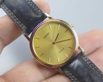 SEIKO ドルチェ 8N41-7030 SGP レザー ゴールド メンズ 稼働 Seiko Dolce Quartz 8N41-7030 SGP 30 ST. Steel Back casse no.430468