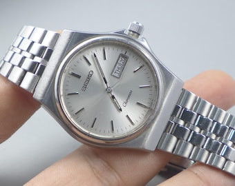 Reloj de cuarzo vintage Seiko Chronos 5H23 7D20 para hombre, esfera gris, Japón JDM, forma redonda, 39 mm