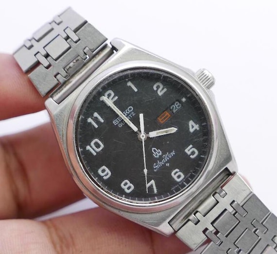 SEIKOシルバーウェーブ 8229-7000 稼働品 Vintage Seiko Silverwave 8229 7000 Black Dial Men Quartz Watch