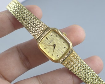 Vintage Seiko 14K Gold Case 2320 5990 Yellow Dial Lady Quartz