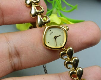 Vintage Seiko Gold Plated 1E20 5280 Yellow Dial Lady Quartz Watch