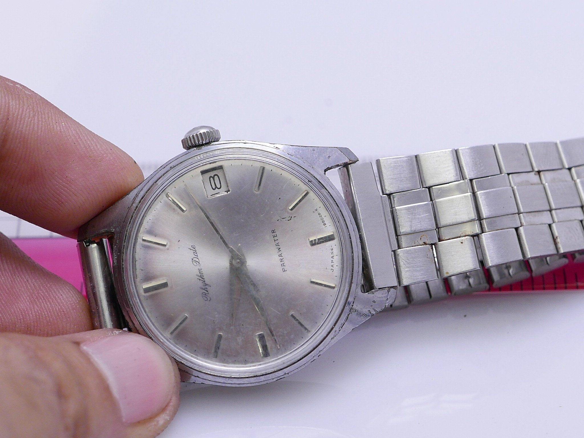 Vintage Citizen Rhythm Date Para Watch Silver Dial Men Hand