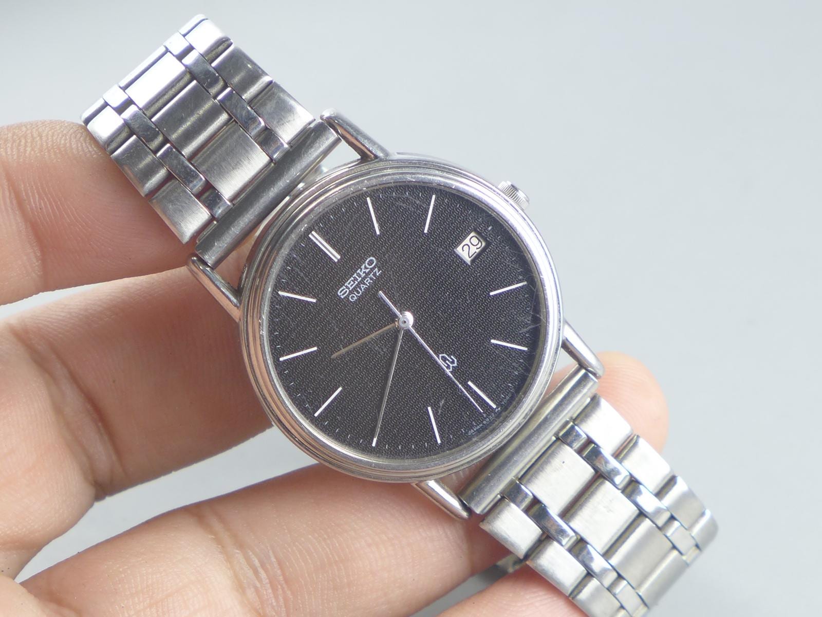 hiro4649 【5点】 Vintage Seiko 5932 7020 Black Textured Dial Men Quartz Watch Japan