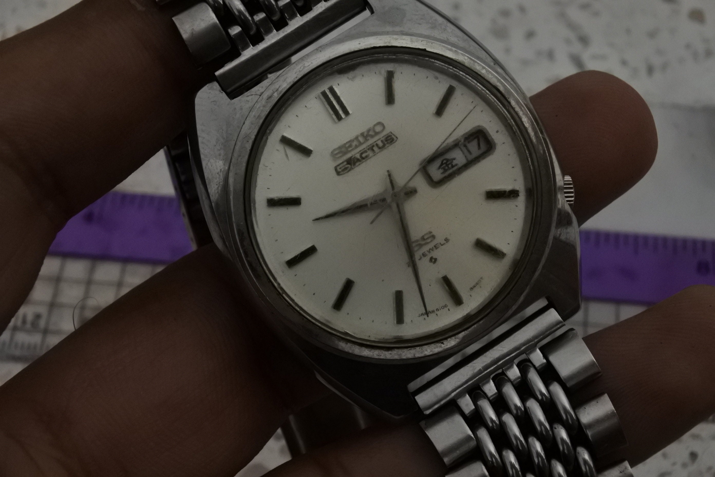 Vintage Seiko 5 Actus SS 6106 8420 White Dial Men Automatic Japan 