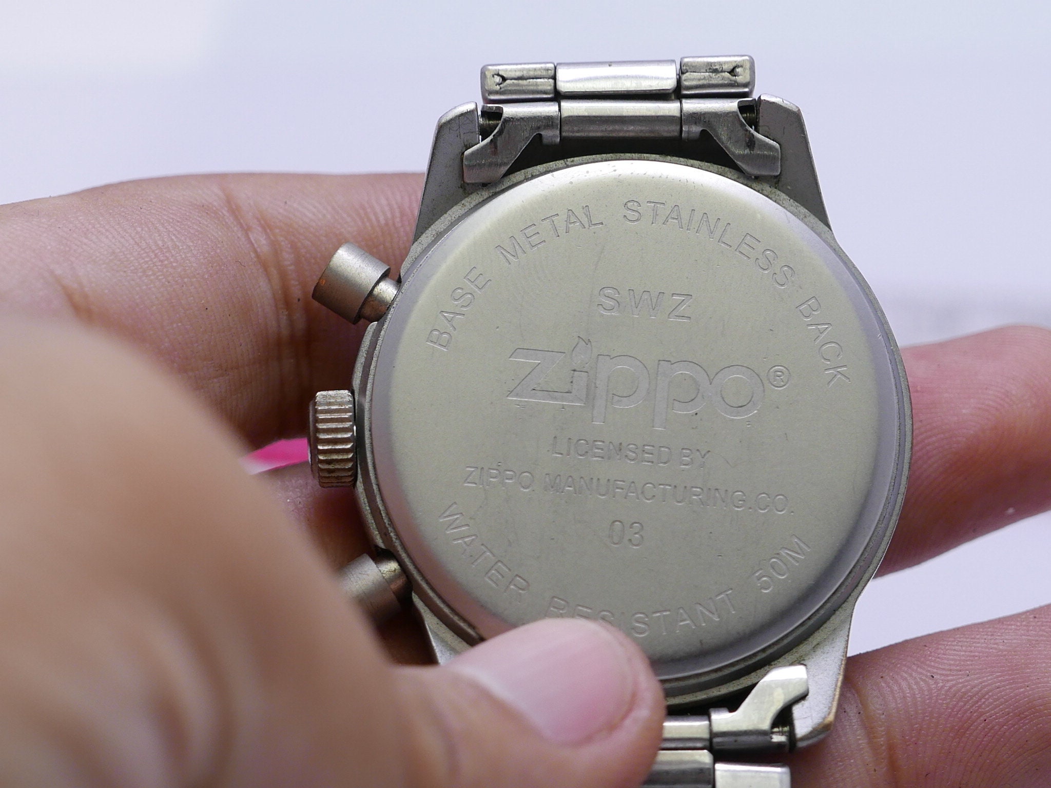 Vintage Zippo Chronograph White Dial Men Quartz Watch Japan Round 