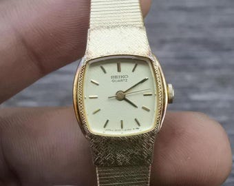 Vintage Seiko Gold Plated 1320 5140 Yellow Dial Lady Quartz Watch