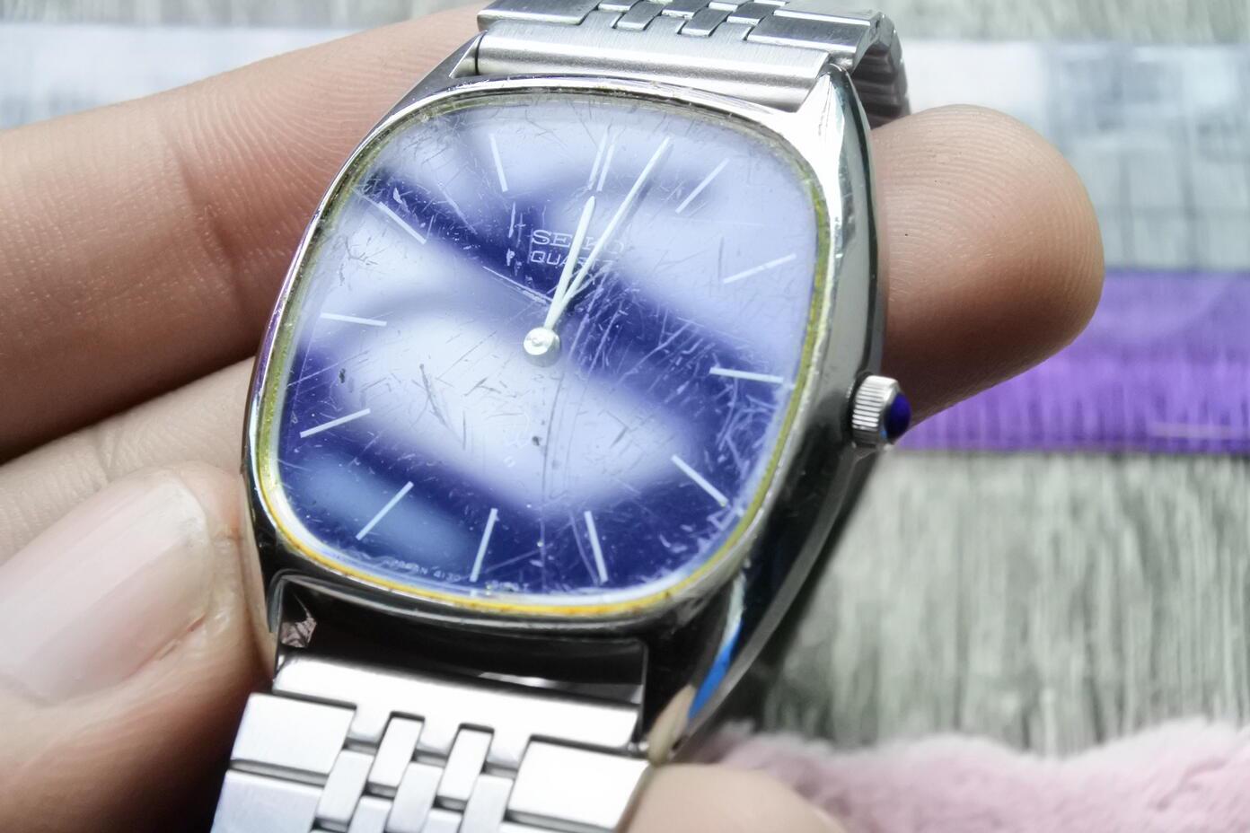 Vintage Seiko 4120 5000 Blue Dial Men Quartz Watch Japan Cushion