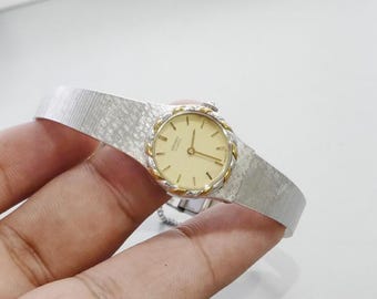 Vintage Seiko Gold Plated 1320 5140 Yellow Dial Lady Quartz Watch