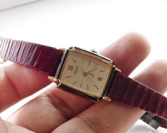 Vintage Orient Gold Plated Yellow Dial Lady Quartz Watch Japan JDM