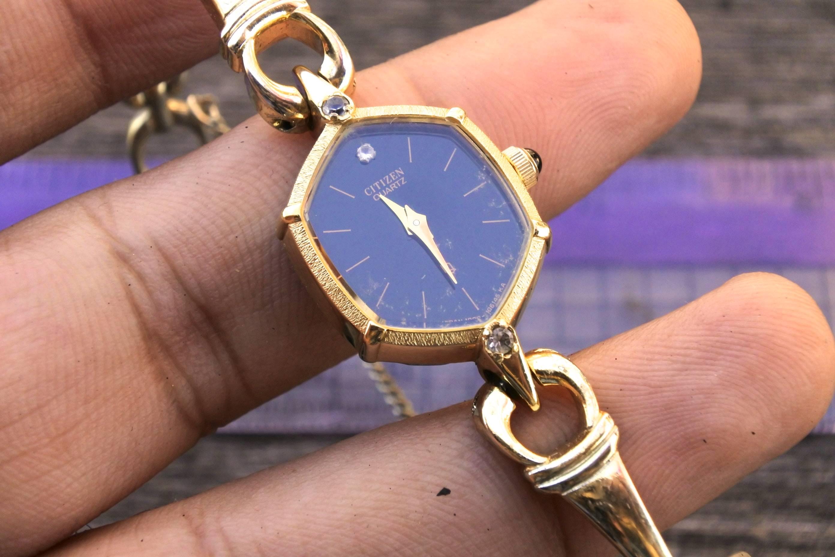 Vintage Citizen Gold Plate Black Dial Lady Quartz Watch Japan JDM
