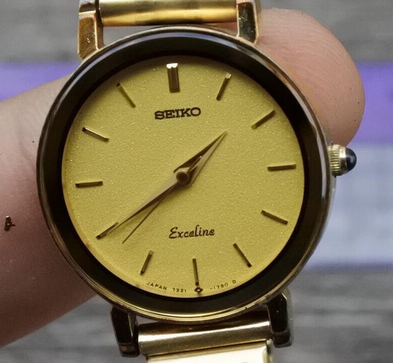 Vintage Seiko Exceline 7321 0390 Yellow Dial Lady Quartz Watch