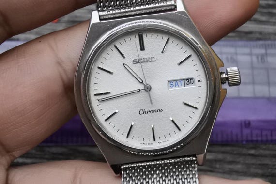 Vintage Seiko Chronos 5H23 7060 Textured Dial Men Quartz Watch