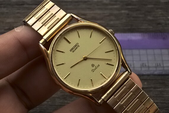 Vintage Seiko Dolce Twin Quartz 9641 8000 Yellow Dial Men Quartz Watch Japan Round Shape 34mm All Original Part Etsy Canada