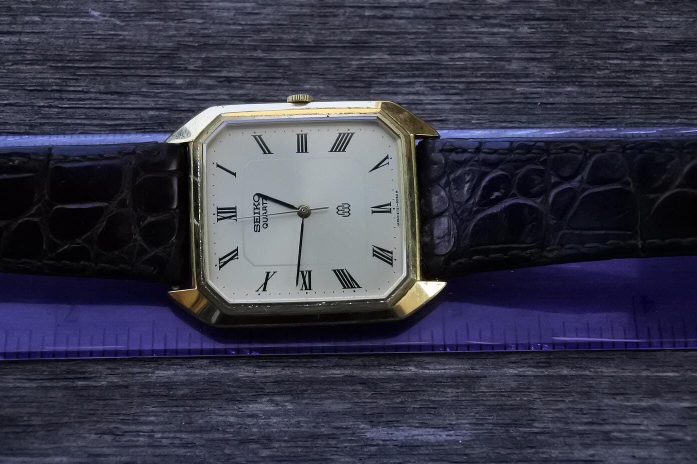 Vintage Seiko Gold Plate 9721 5050 Twin Crystal Roman Numeric Dial 