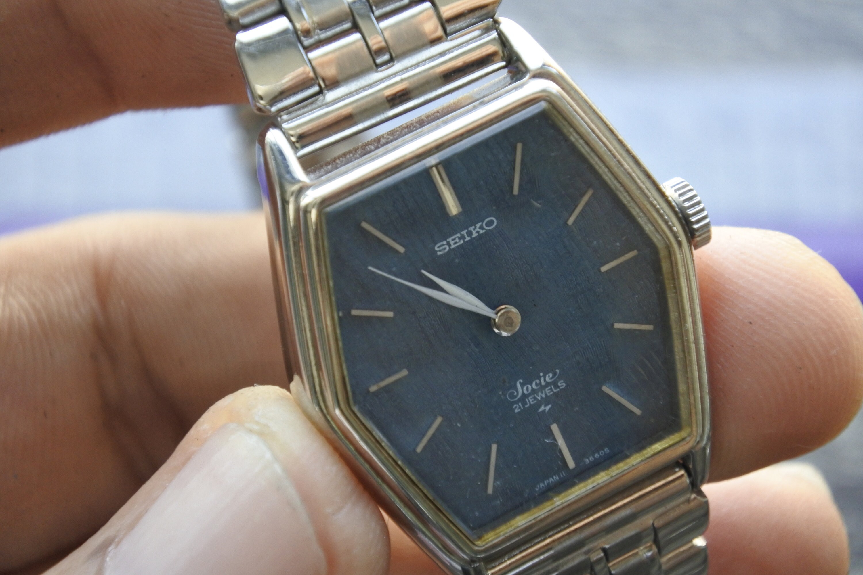 Vintage Seiko Socie 11-8090 Hand Winding Octagonal Case Blue