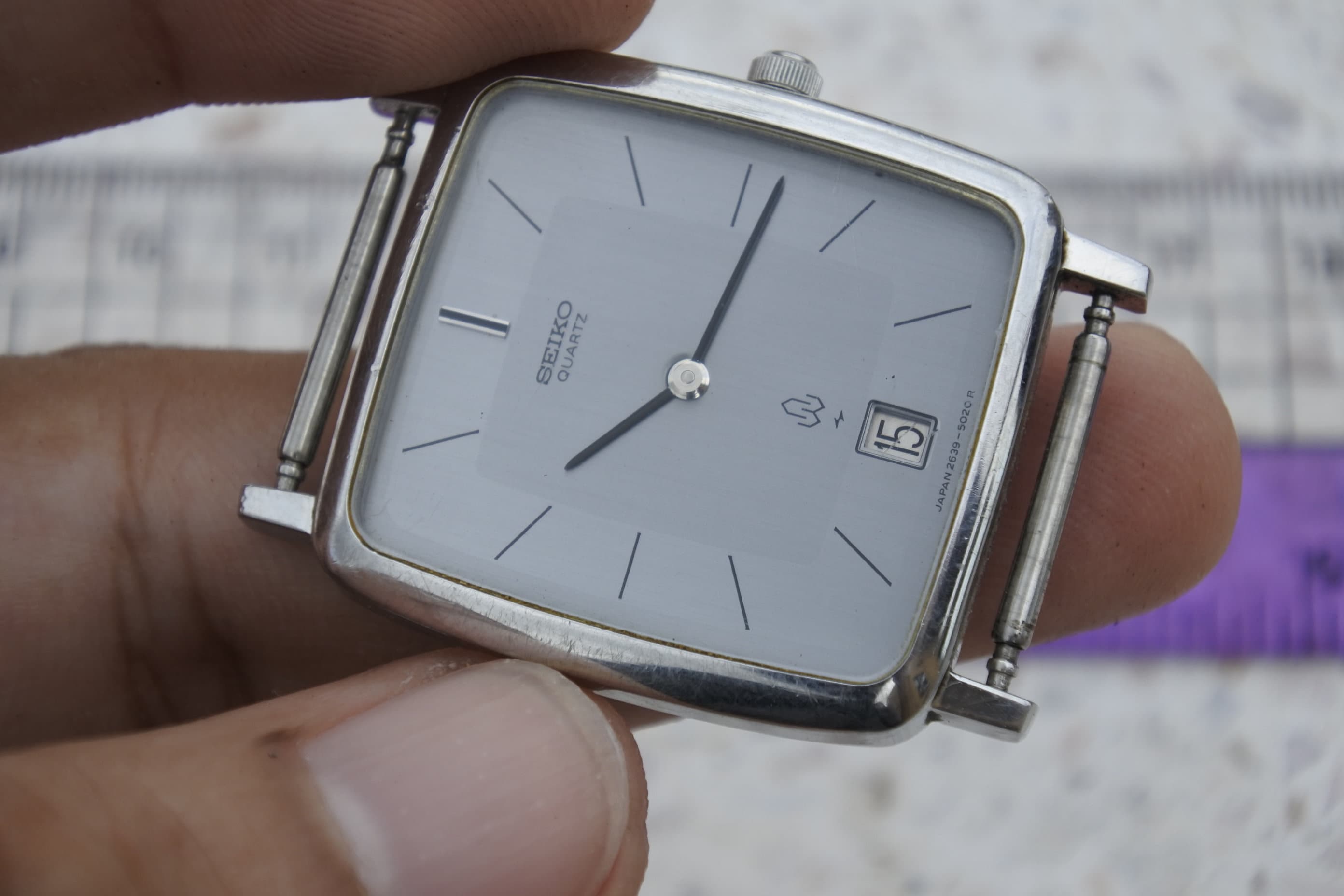 Vintage Seiko 2639 5020 Silver Dial Men Quartz Watch Japan Square