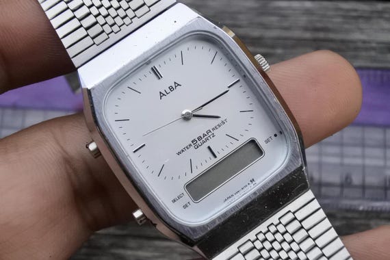 Vintage Seiko Alba V041 5120 White Dial LCD Digital Men Quartz