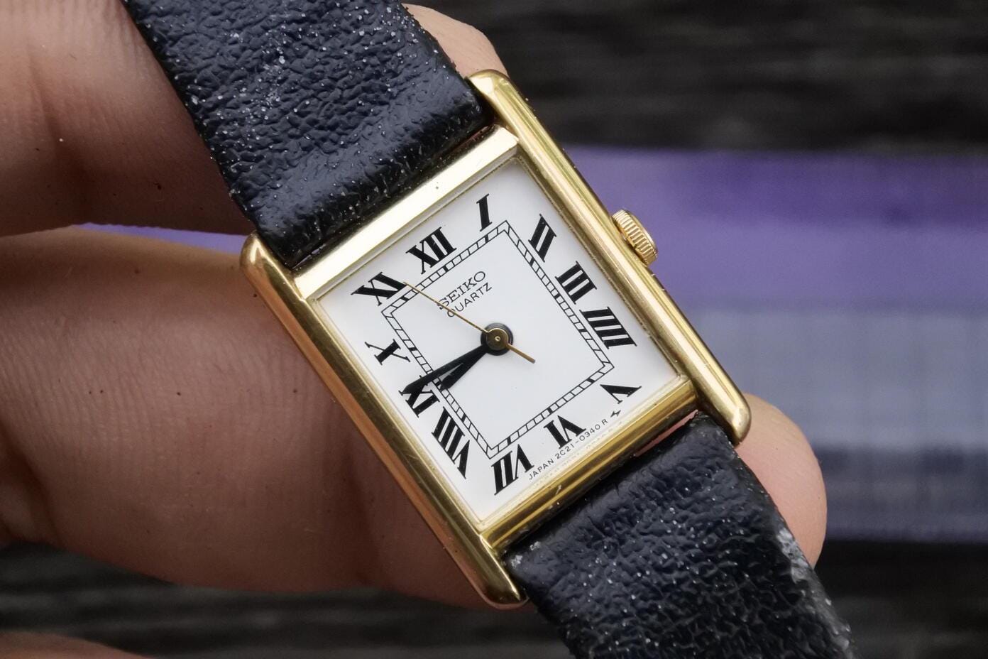 時計 SEIKO TANK 2C21-5110 VINTAGE 80s Vintage Seiko 2C21 5110 Roman Numeral Dial Lady Quartz Watch Japan