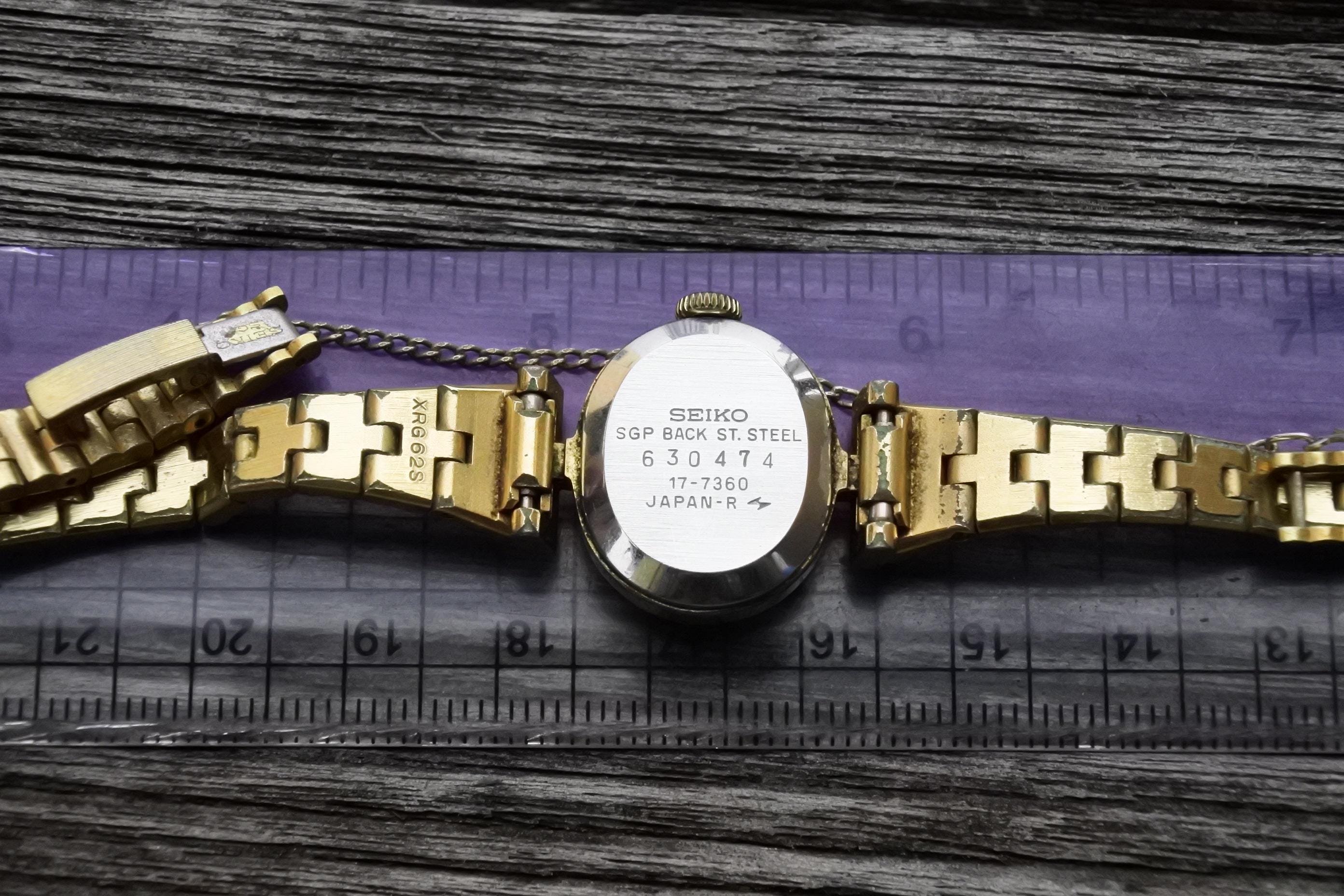 Vintage 1980s Seiko Gold Plated Black Dial 17 7360 Manual