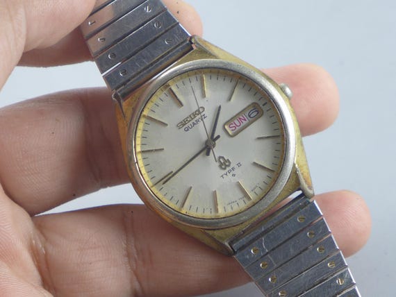 Vintage Seiko Type II 7546 8000 Creamy Dial Men Quartz Watch Japan