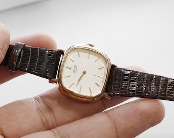 Vintage Seiko 14K Gold Case 2320 5990 Yellow Dial Lady Quartz