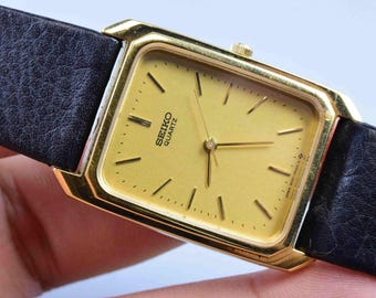 Vintage Seiko 7431 5360 Black Dial Men Quartz Watch Japan Square