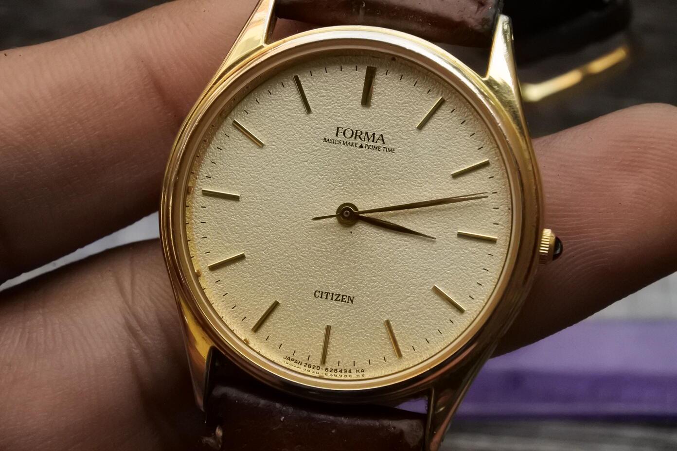 Vintage Citizen Gold Plated 2833 Yellow Dial Men Quartz Watch 
