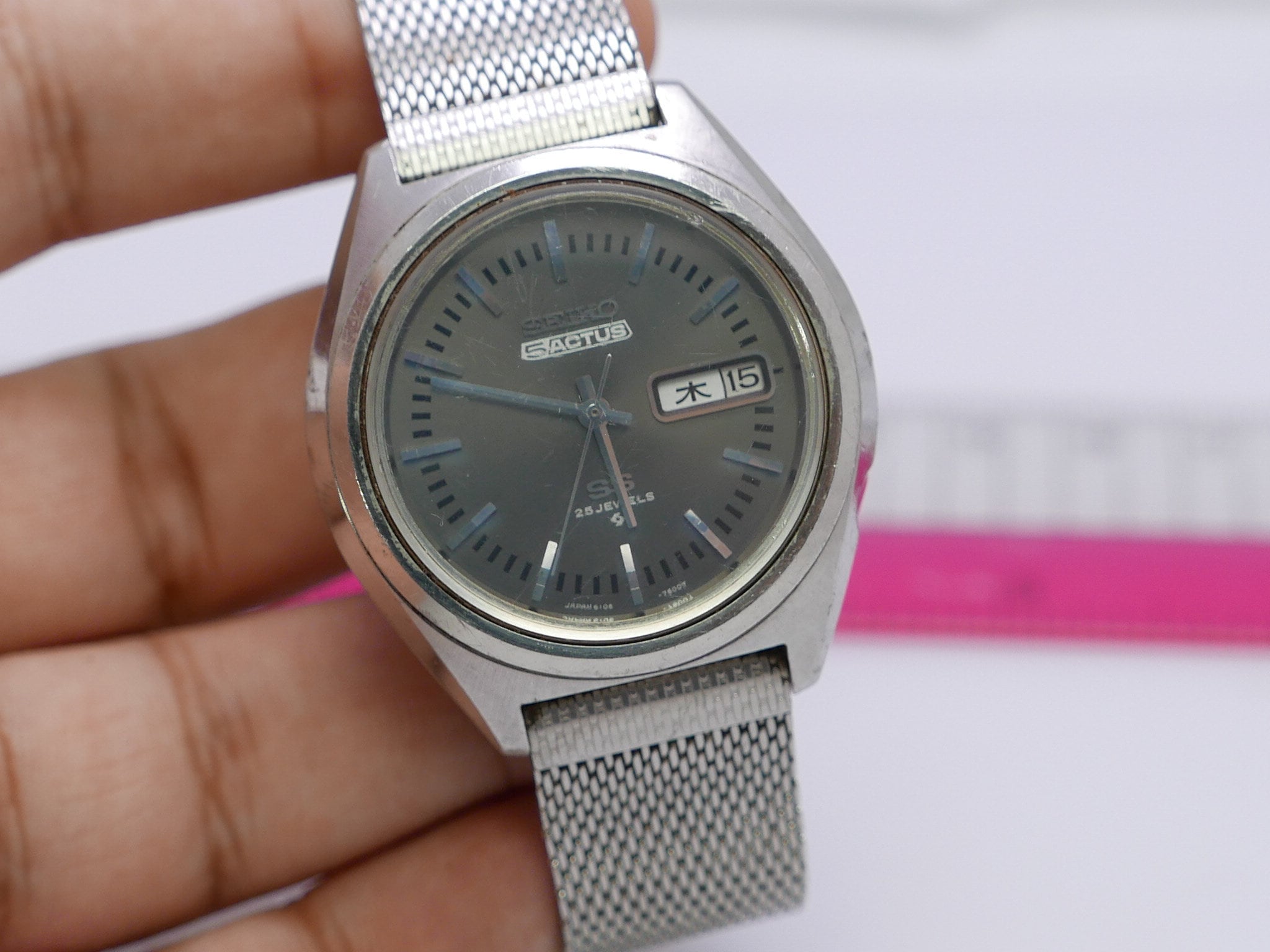 Vintage Seiko 5 Actus SS 6106 7460 Gray Dial Men Automatic Japan