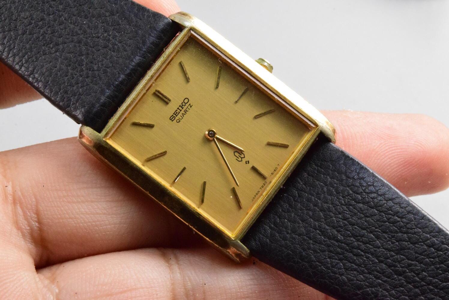 Vintage Seiko Gold Plate 7820 5130 Yellow Dial Men Quartz Watch