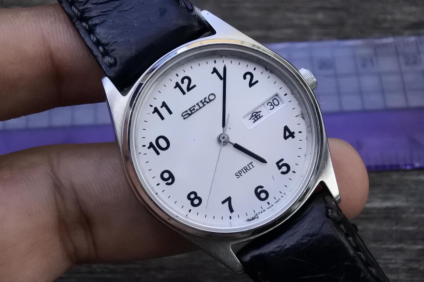 Vintage Seiko SPIRIT 7N48 7A00 Silver Dial Men Quartz Watch Japan
