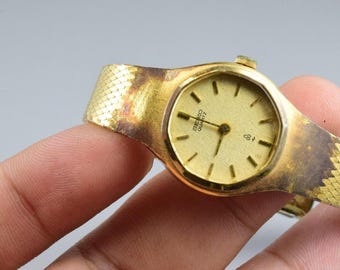 Vintage Seiko Gold Plated 1320 5140 Yellow Dial Lady Quartz Watch