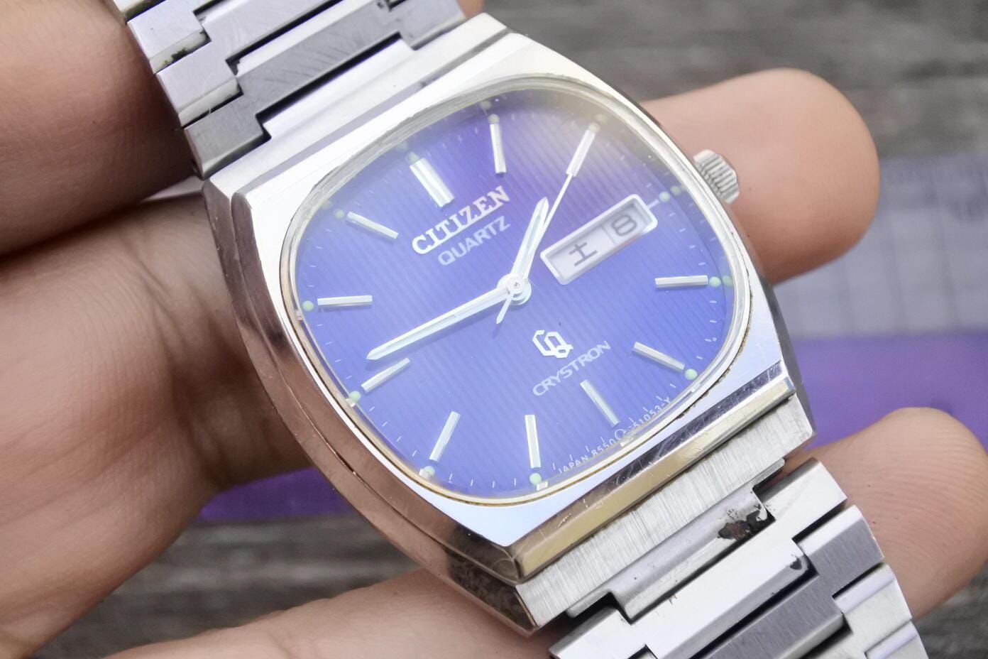Vintage Citizen Crystron Blue Dial Men Quartz Watch Japan JDM Vintage Citizen Crystron Blue Dial Men Quartz Watch Japan JDM