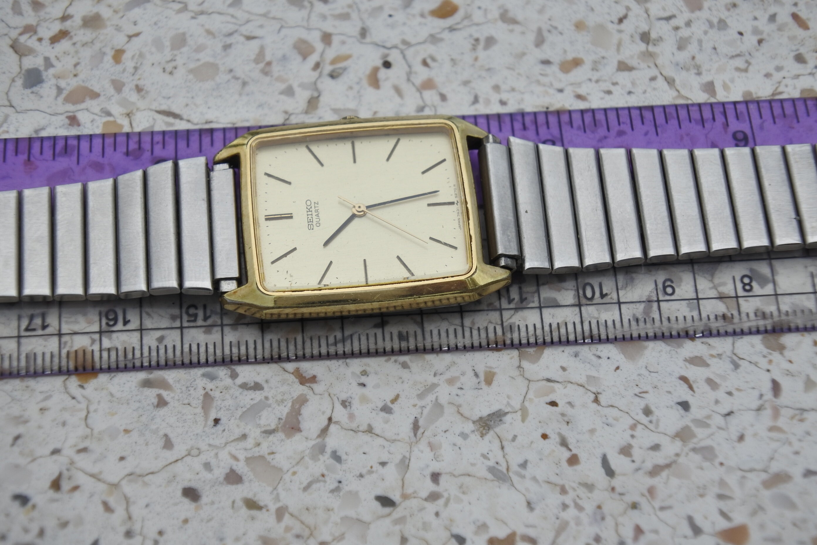 Vintage Seiko Gold Plated 7431 5210 Yellow Dial Men Quartz Wrist