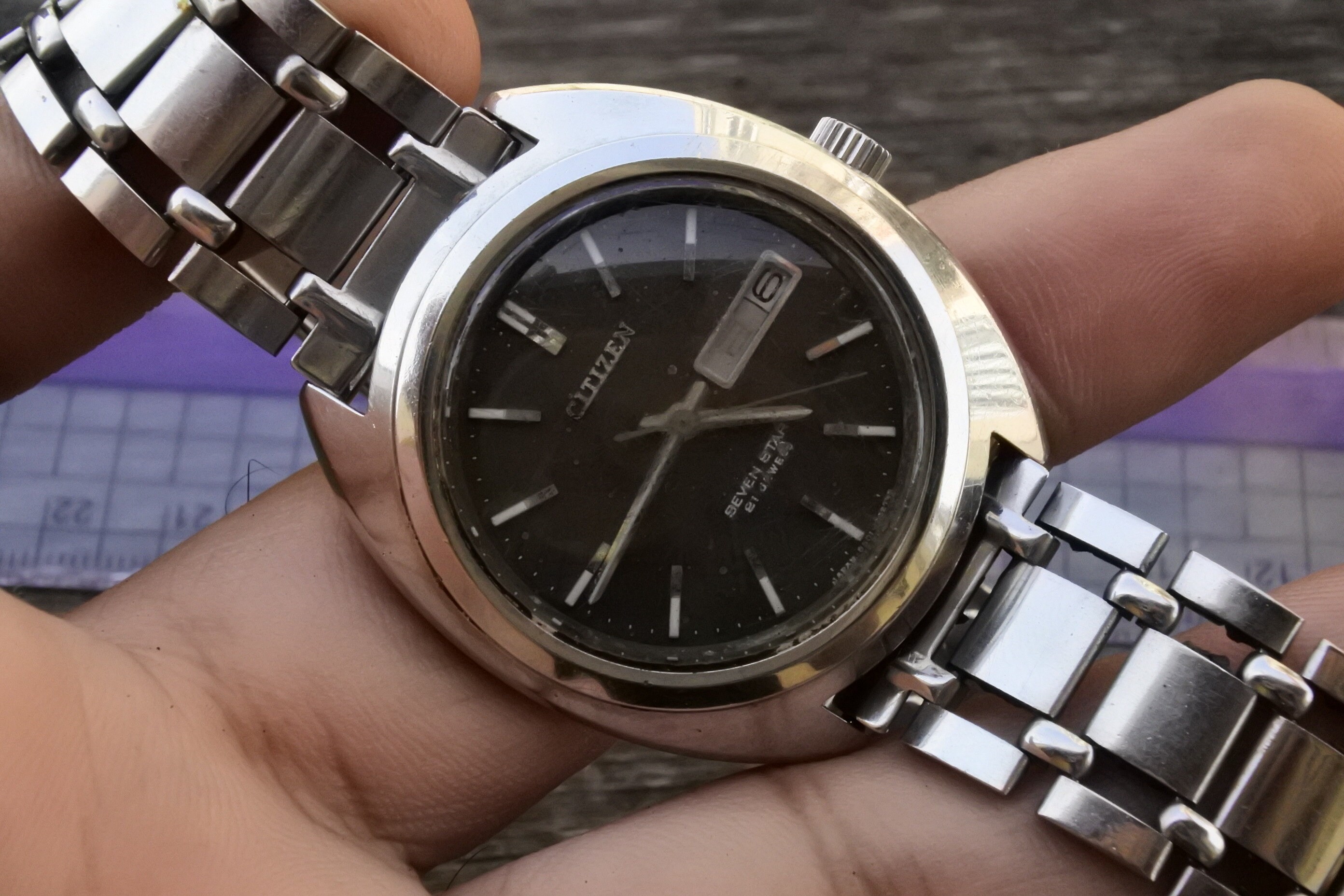Vintage Citizen Seven Star Black Dial Men Automatic Japan Round