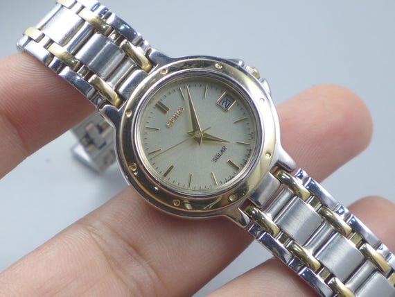 Vintage Seiko Solar V182 0C20 Yellow Dial Lady Quartz Watch Japan