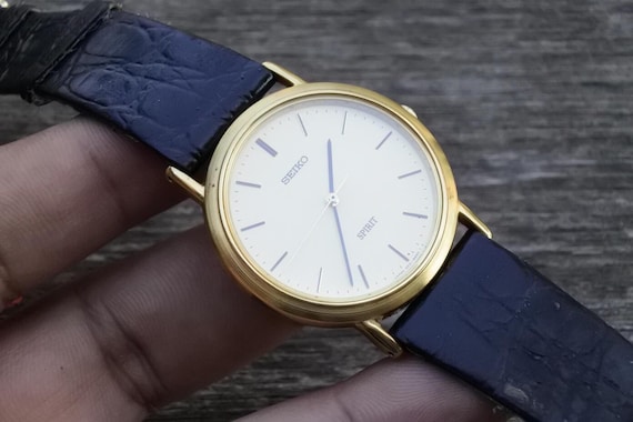 Vintage Seiko Spirit 5E21 6C00 Golden Dial Men Quartz Watch Japan