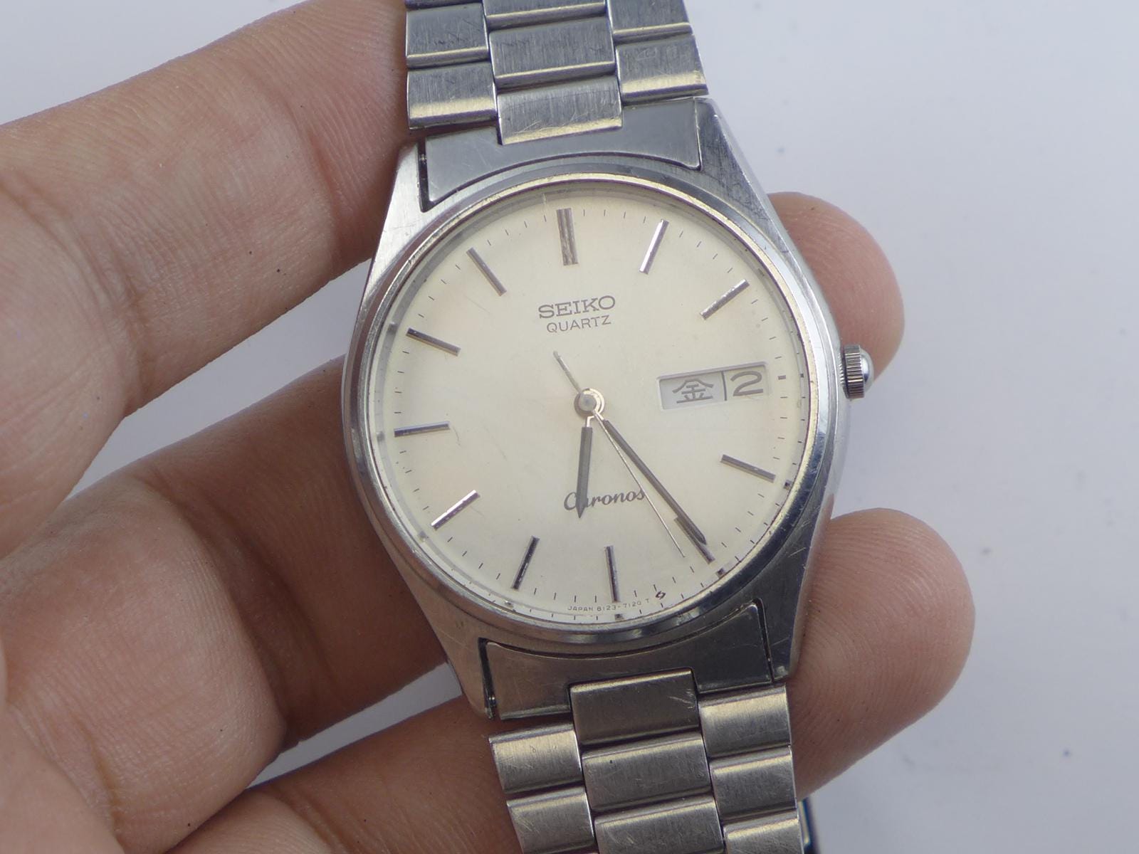 【稼働】SEIKO Chronos 8123-7080 セイコー クロノス Vintage Seiko Chronos 8123 7080 White Dial Men Quartz Watch Japan