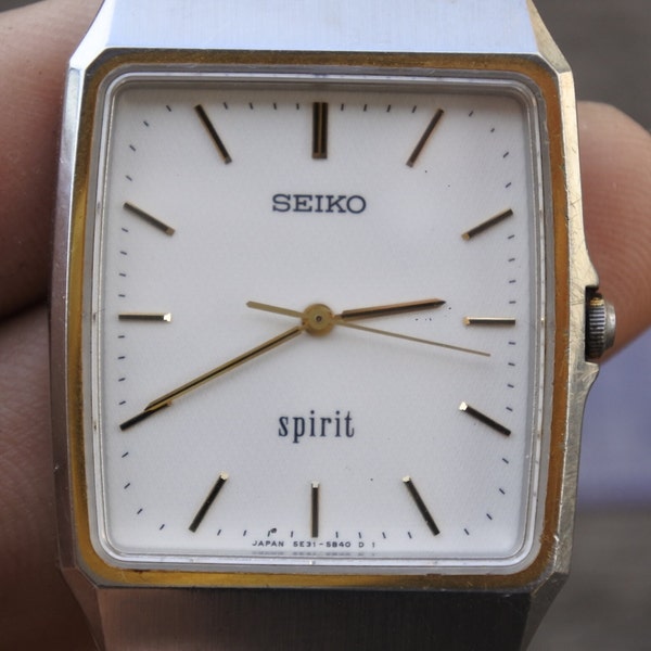 vintage Seiko Spirit 5E31 5A70 Montre-bracelet à quartz pour homme Japon forme carrée 36 mm