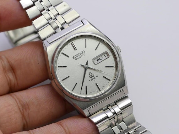【稼働美品】SEIKO TYPE II 7546-7050／クォーツ／シルバー Vintage Seiko Type II 7546 7050 Silver Dial Men Quartz Watch