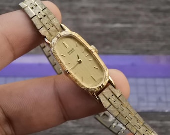 Vintage Seiko Gold Plated 1320 5140 Yellow Dial Lady Quartz