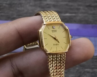 Vintage Seiko Gold Plated 1221 5080 Integrated Bracelet Lady