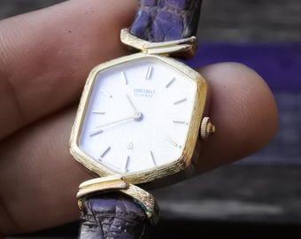 Vintage Seiko Gold Plate 1400 5440 Textured Dial Lady Quartz Watch