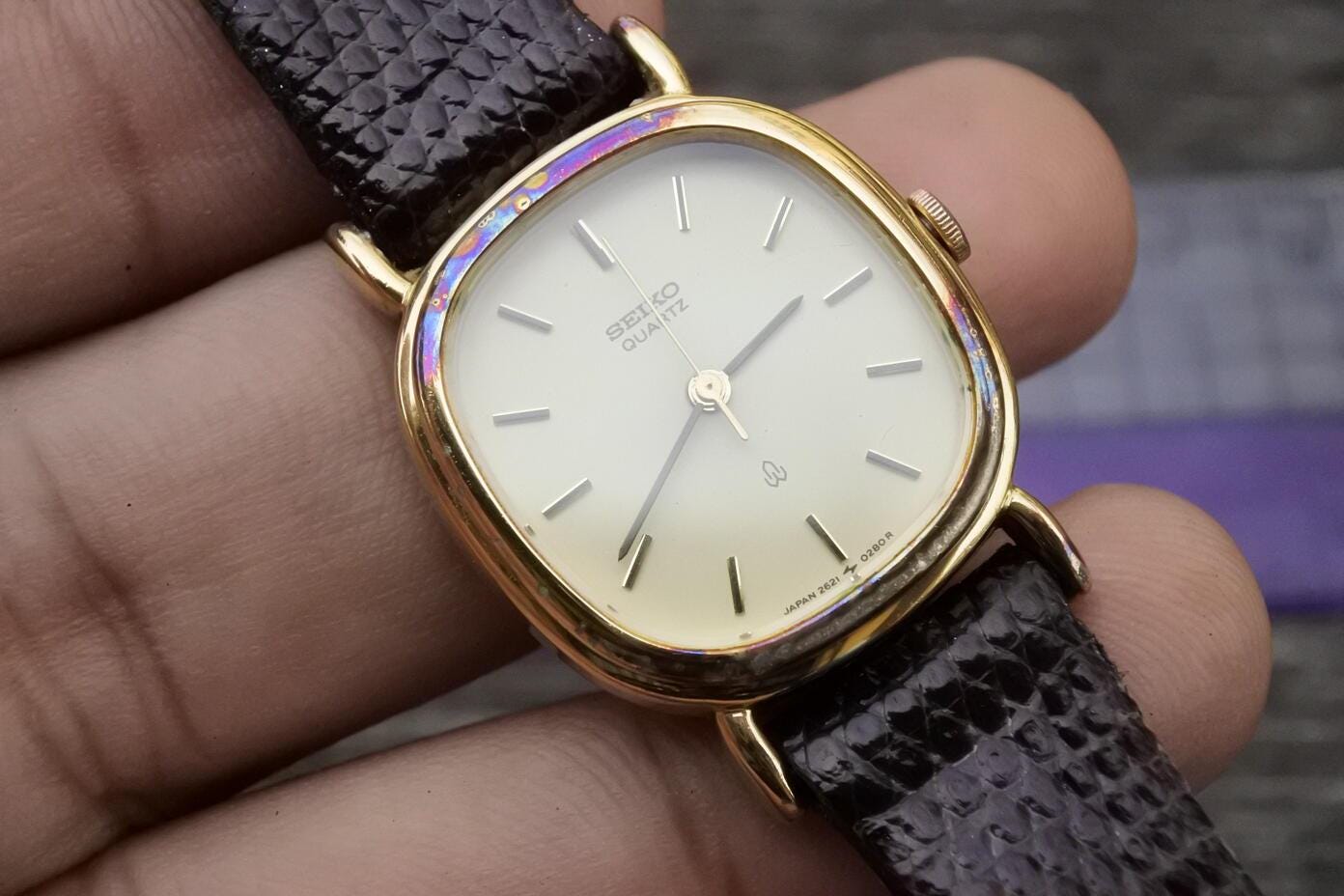 Vintage Seiko Gold Plate 2621 5150 Yellow Dial Lady Quartz Watch