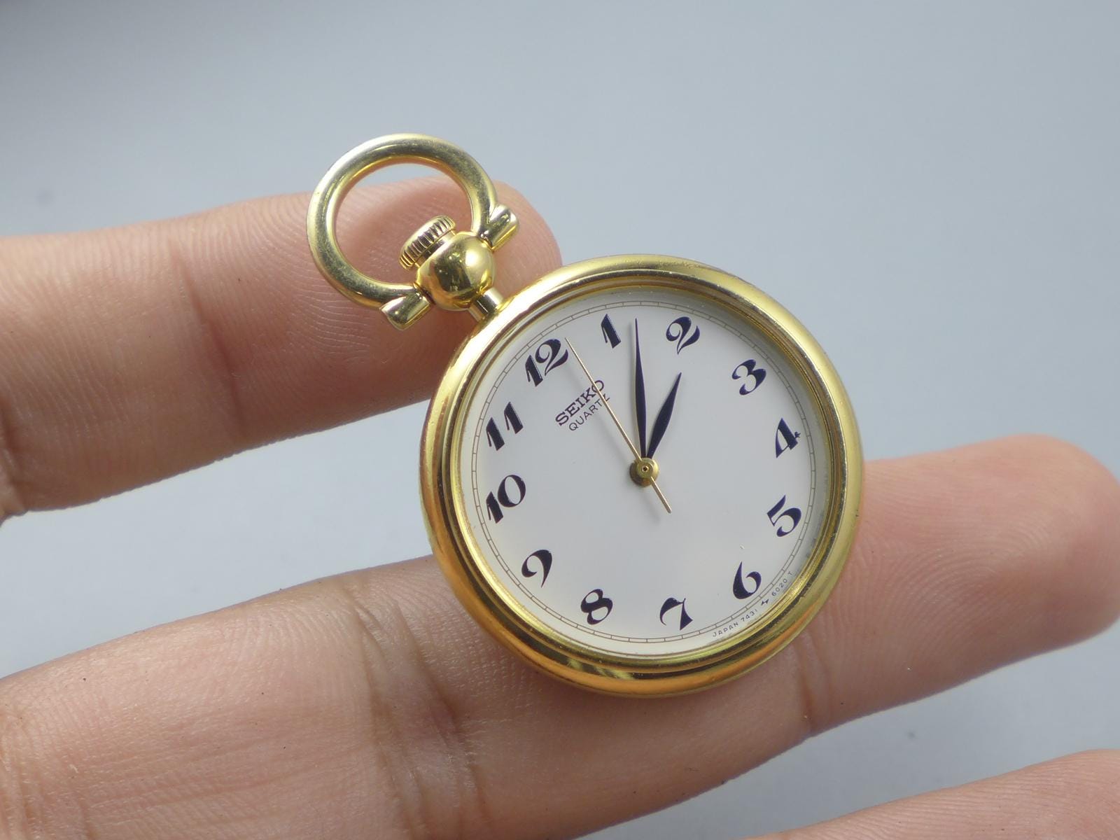 Vintage Seiko Pocket Watch 7431 6010 White Dial Men Quartz 