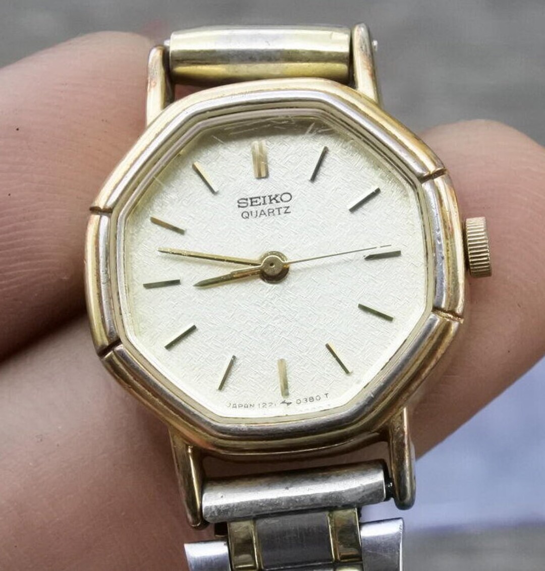 Vintage Seiko Gold Plated 1221 5230 Yellow Dial Lady Quartz Watch
