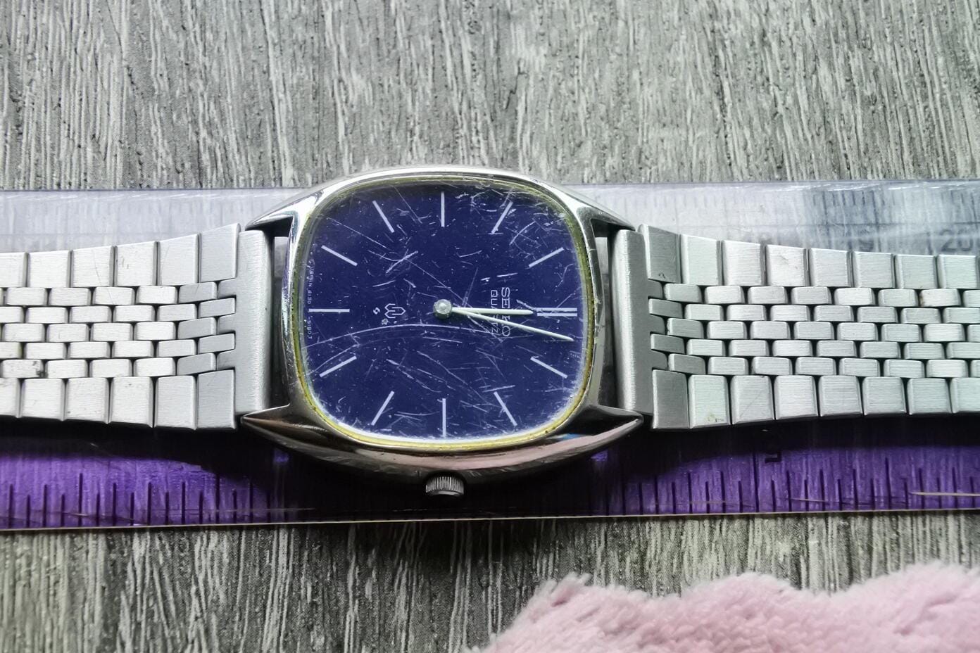 Vintage Seiko 4120 5000 Blue Dial Men Quartz Watch Japan Cushion
