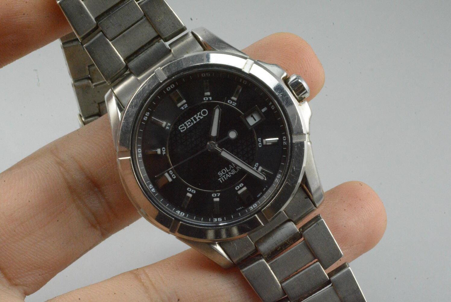 M◆SEIKO　ソーラーV145-0AX0　ブラック　チタン ヴィンテージ セイコー ソーラー チタン V145 0AX0 ブラックダイヤル