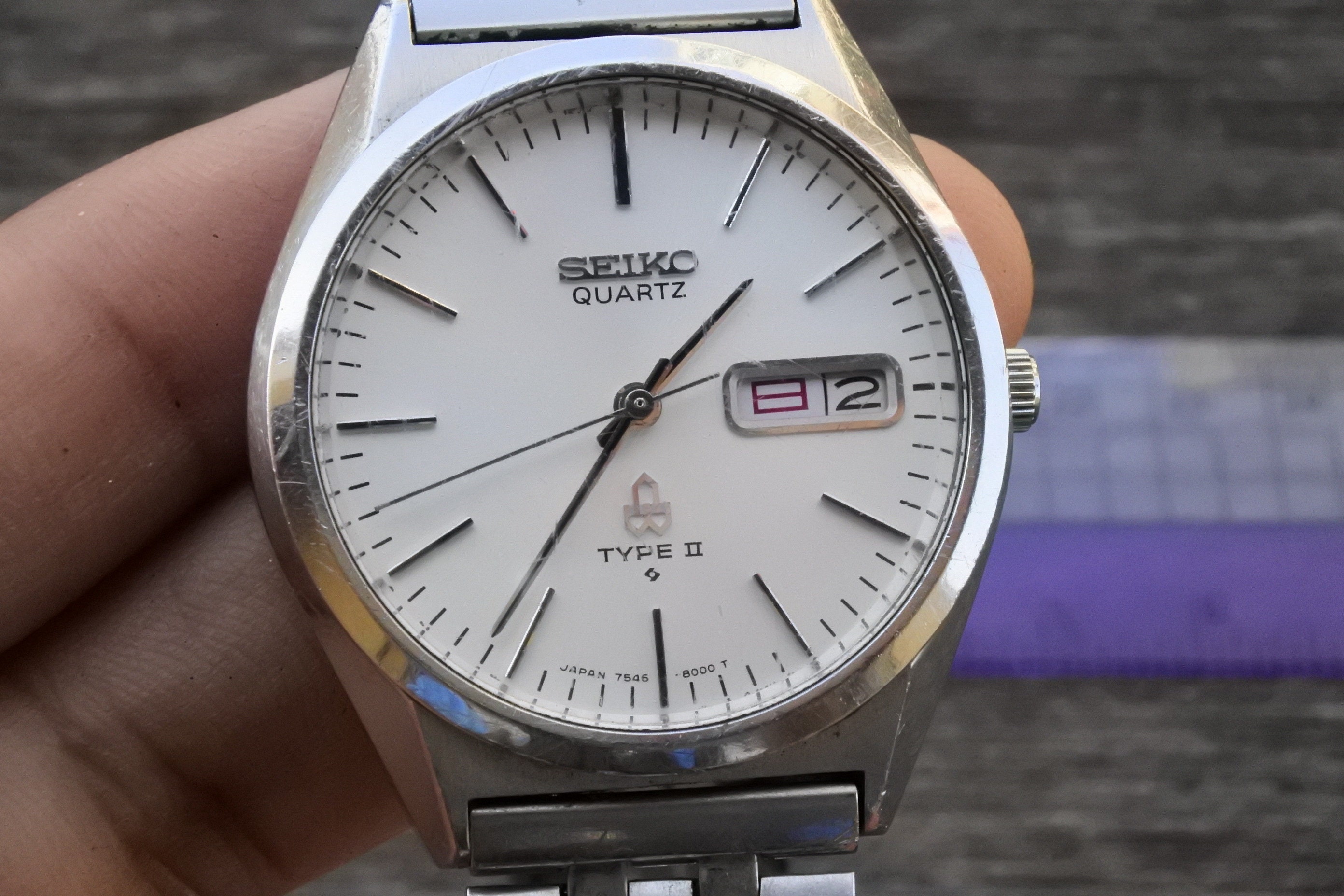 Vintage Seiko Type II 7546 8000 White Dial Men Quartz Watch Japan